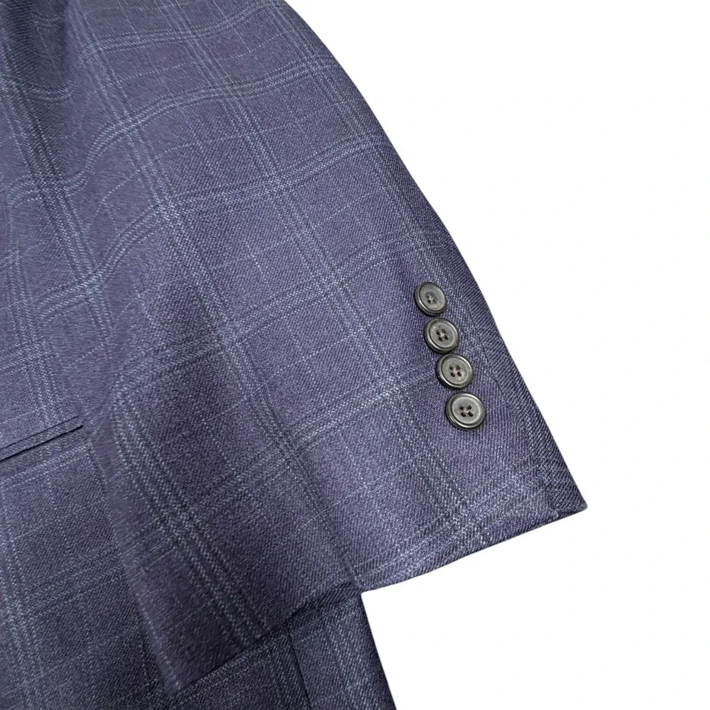 Ralph Lauren Windowpane Wool Silk Blazer Mens Blue Plaid 56R (54R)